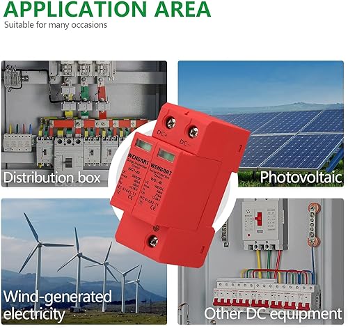 Miniatura 5 de Wengart Dispositivo de protección contra sobretensiones,DC500V 2P 20 40kA 1.417 in Montaje en carril DIN,Dispositivo de pararrayos para