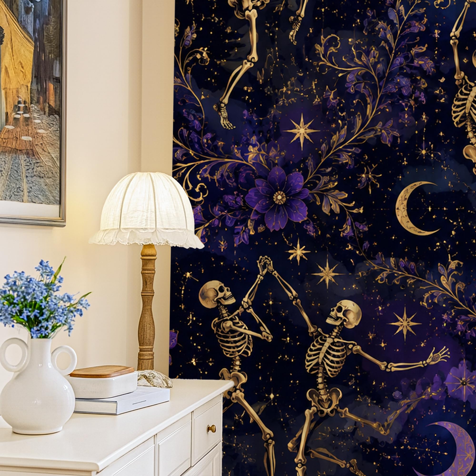 Rideaux occultants Halloween violets à squelettes festifs 132x213cm