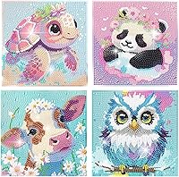 FQOVKYN 4-Pack 5D Cartoon Diamond Art Kits for Kids - Cute Animals DIY Mosaic Gem Art, Full Round Drill Beginner Crafts 6x6 Inch