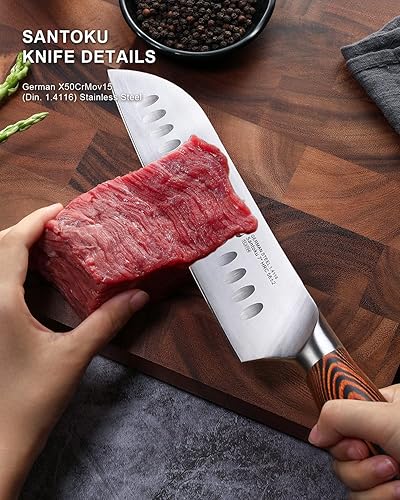 Miniatura 2 de TUO Santoku Knife, 7 inch Japanese Chef Knife for Vegetable Chopping & Meat Dicing, High Carbon German Steel, Ergonomic Handle - Fiery Phoenix Series