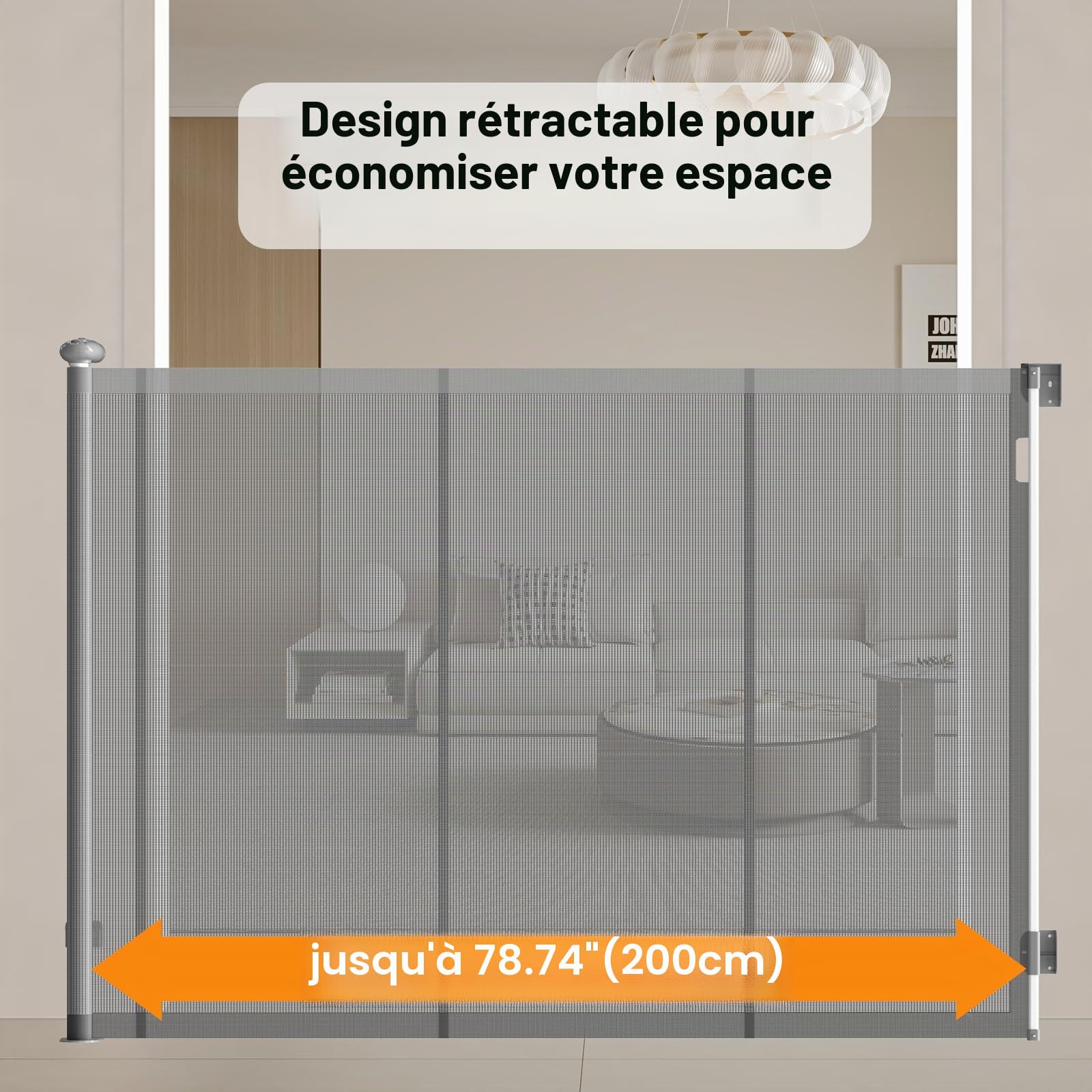 Xifamniy Barrière d'escalier rétractable pour bébé et chien, 127 cm de haut, barrière d'escalier rétractable pour portes/couloirs (125 x 200 cm)