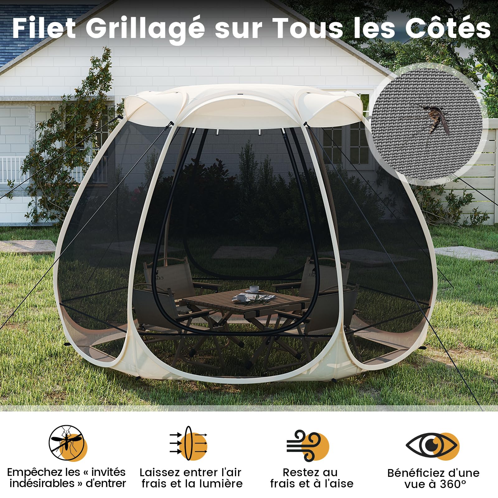 GYMAX Tente à Bulles de Jardin pour 4-6 Personnes avec Mousquetaire
