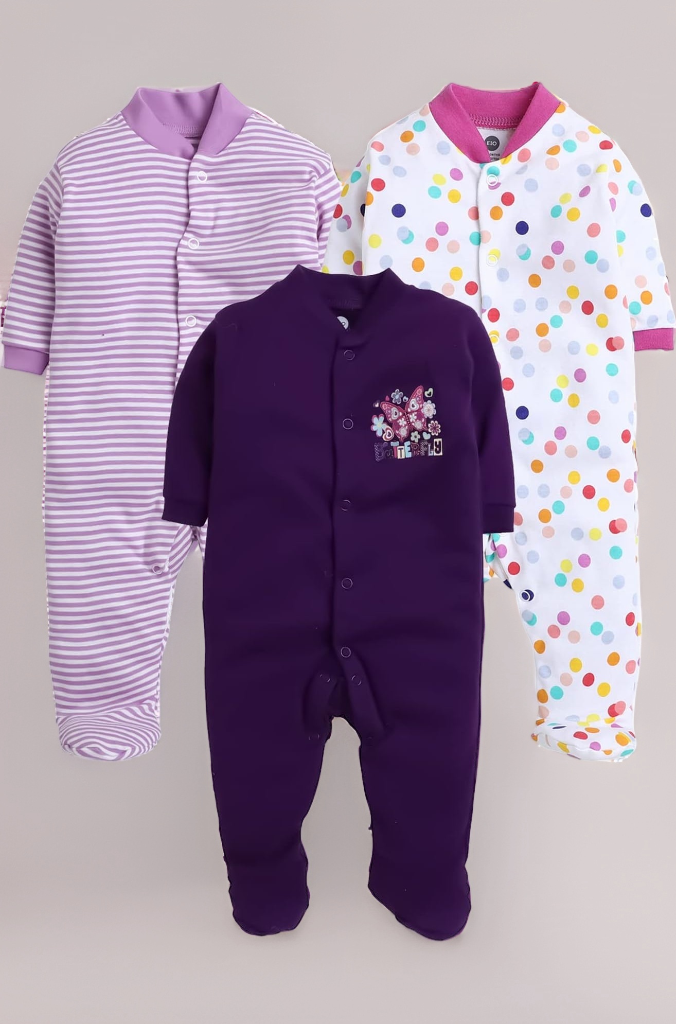 EIO 100% Cotton Baby Rompers Sleepsuits Jumpsuits Night Suits for Newborn Baby Boys & Girls | Soft Infant Bodysuit | Pack of 3 Kids Rompers