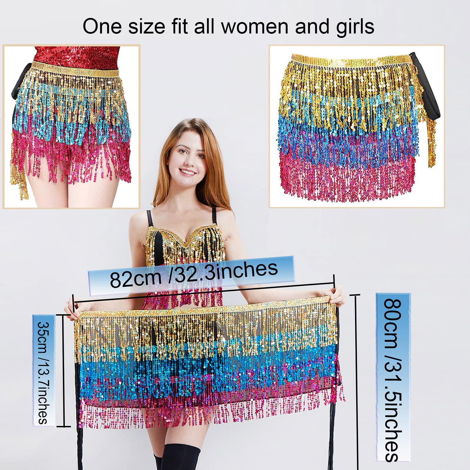 Jupe à Paillette Ceinture de Danse | Écharpe de Hanche Orientale Foulard Frange pour Femme Fille