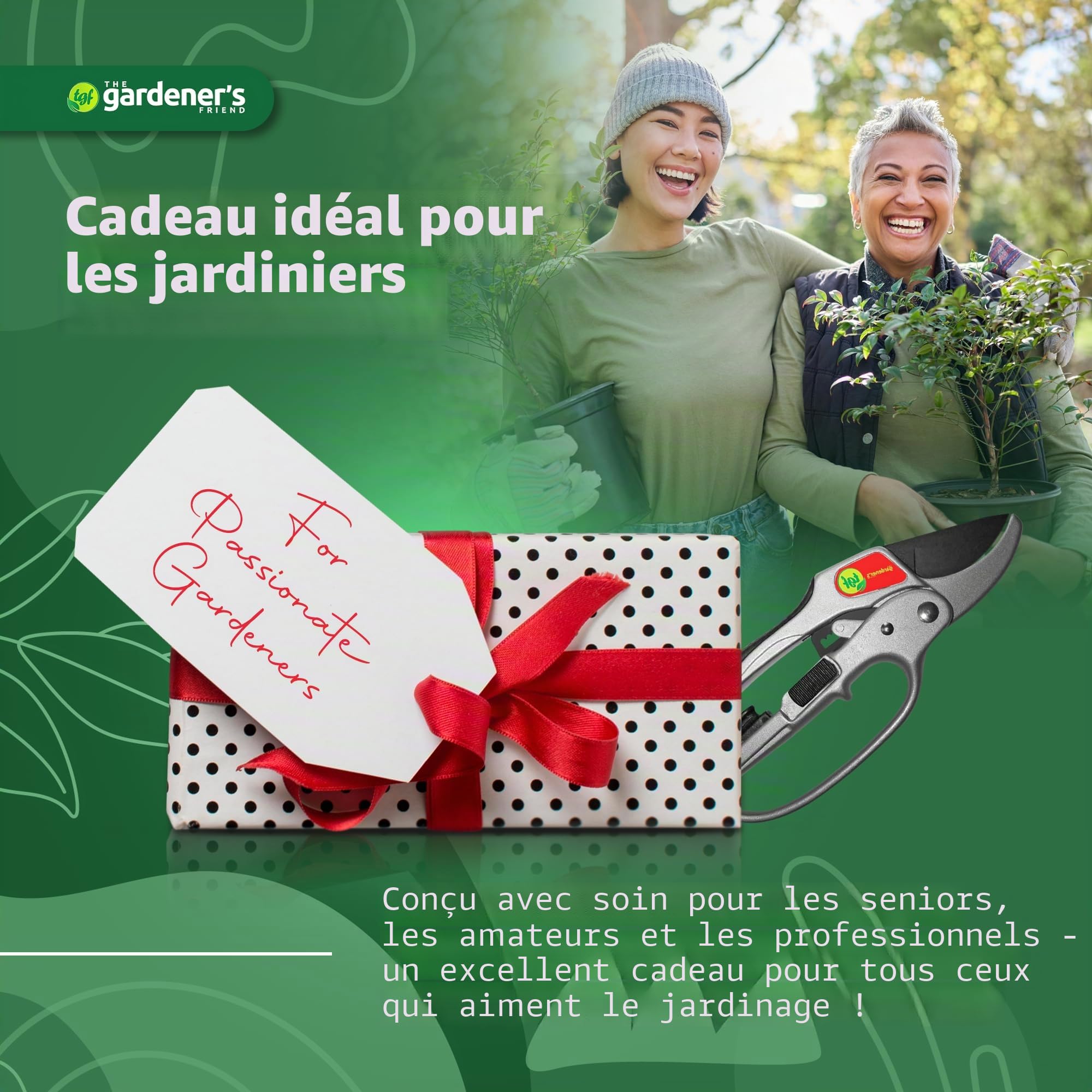 Sécateur à cliquet - Pour les mains affaiblies mais robuste et adapté pour tout travail de taille - Cadeau idéal pour les jardiniers