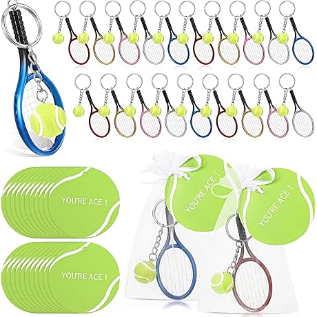 Blosssound Color Tennis Racket with Ball Keychain: Ace Your Tennis Party Favors!