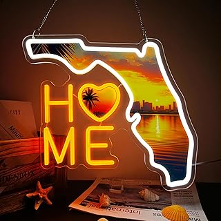Florida Neon Signs LED Lights USB Powered Dimmer Florida Miami City Neon Lights Signs for Office Bedroom Club Man Cave Game Room Wall Decor