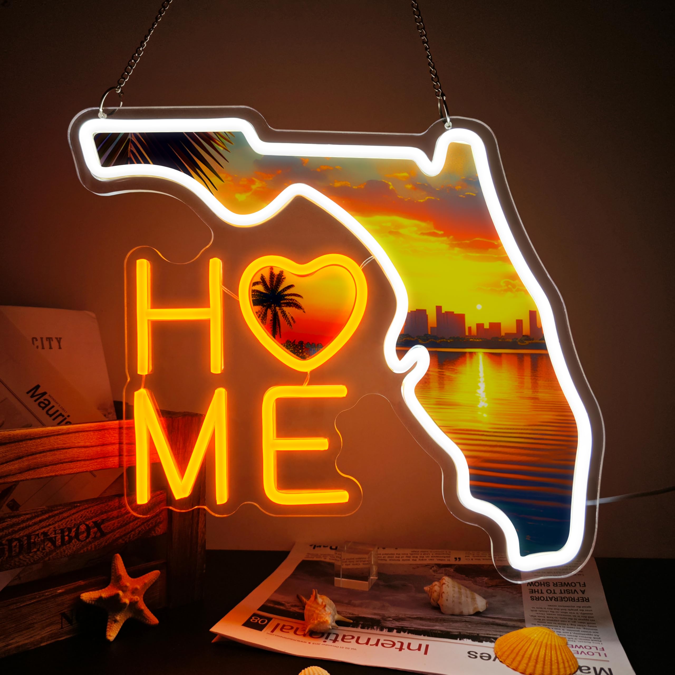 Florida Neon Signs LED Lights USB Powered Dimmer Florida Miami City Neon Lights Signs for Office Bedroom Club Man Cave Game Room Wall Decor