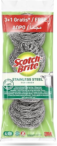 Scotch-Brite Edelstahl-Spirale, 3 Stück + 1 GRATIS - gut für Gusseisenpfannen, k