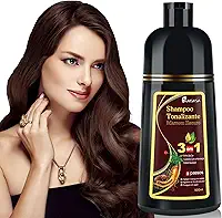 Shampoo Colorante 3 em 1 KAISASA, Marrom Escuro, 500ml, com Óleo de Argan e Azeite, Cobertura de Grisalhos