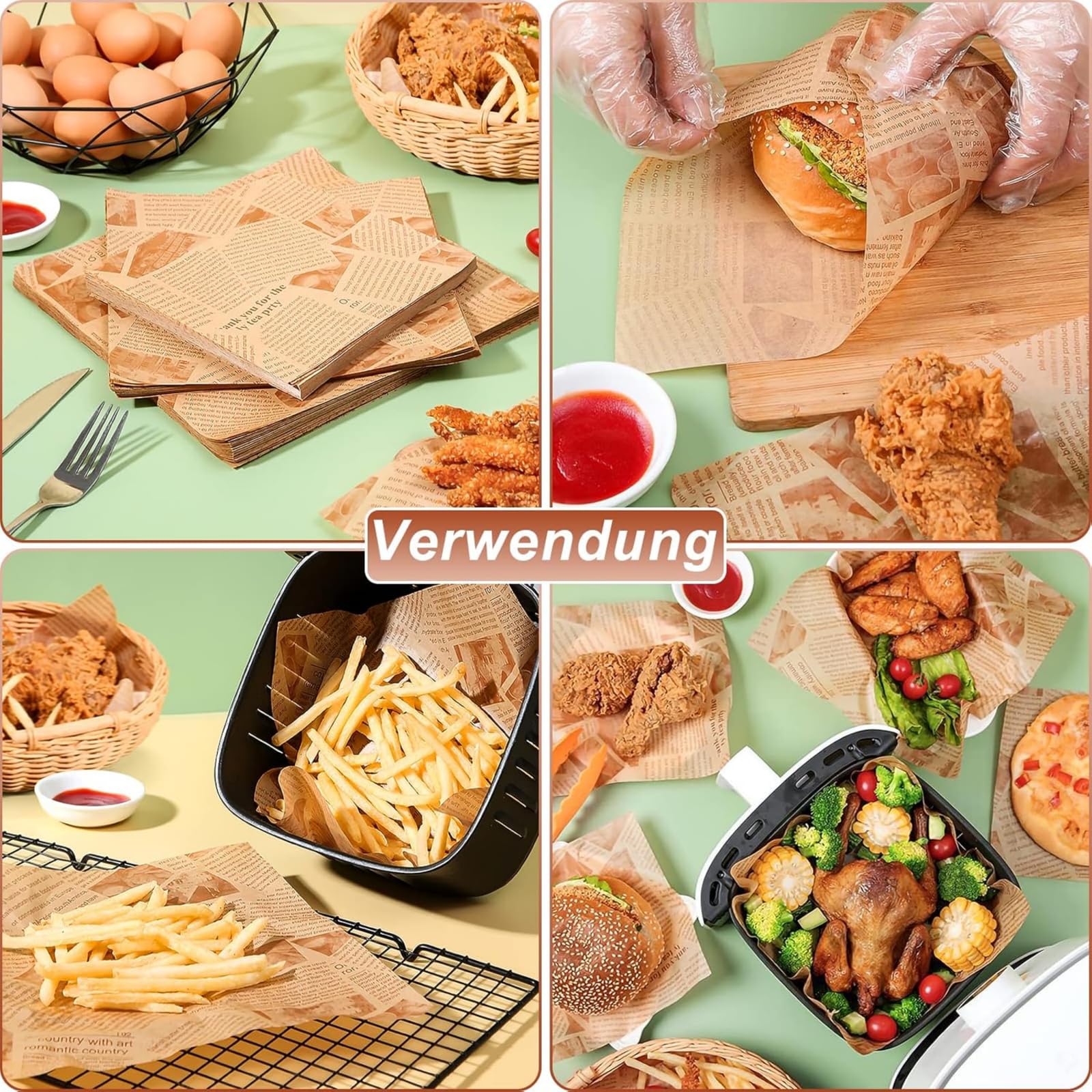 200 Blätter Deli Papierblätter, Käsepapier, Brotpapier, Chipsäcke, Burgerbäcke, Butterpapier, Einweg Lebensmittelverpackungspapier für Sandwiches, Pommes frites (500 Stück,30 * 30cm)