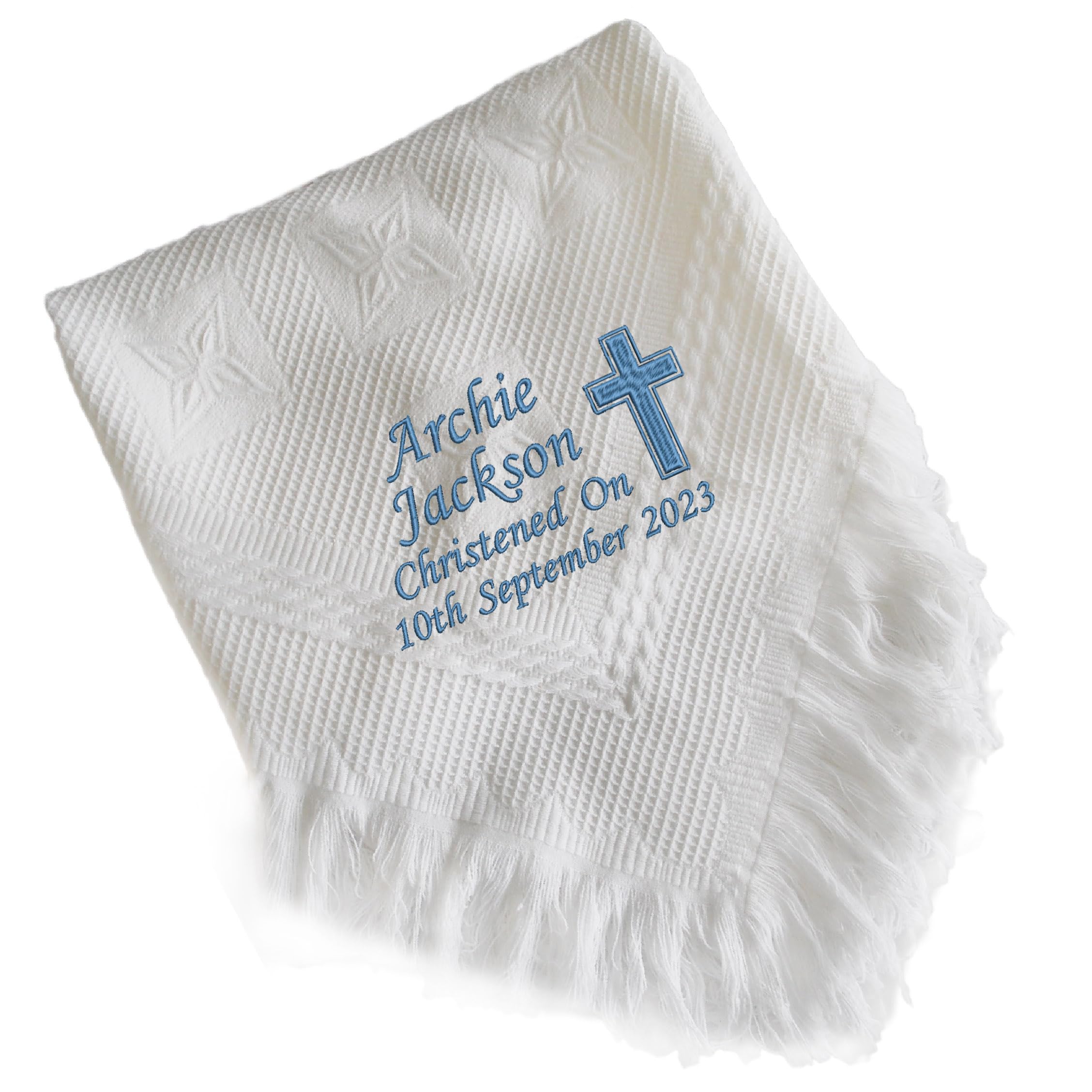 Personalised Embroidered Baby Shawl. This Pretty White Christening/Baptism/Naming Day shawl, Keepsake, Christening Gift, Baptism Gift (Star Shawl)
