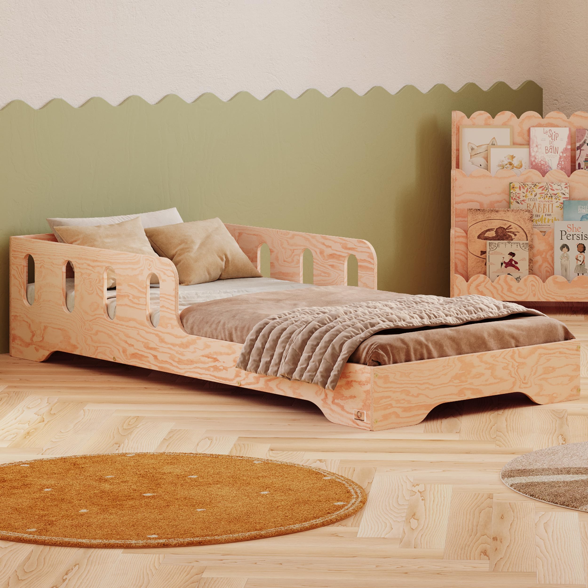 smartwood Kinderbett 140x200 - Montessori Bett mit Rausfallschutz & Lattenrost - Kinderbett ab 2 Jahre aus Holz mit FSC-Zertifikat - Bodenbett für Jungen & Mädchen - Einfache Montage - TILA6