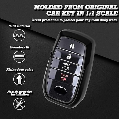 Miniatura 4 de Xotic Tech - Carcasa para llavero de TPU suave, color negro, compatible con Toyota Land Cruiser Sienna Venza Fortuner Rav4 Prime Smart Entry Key