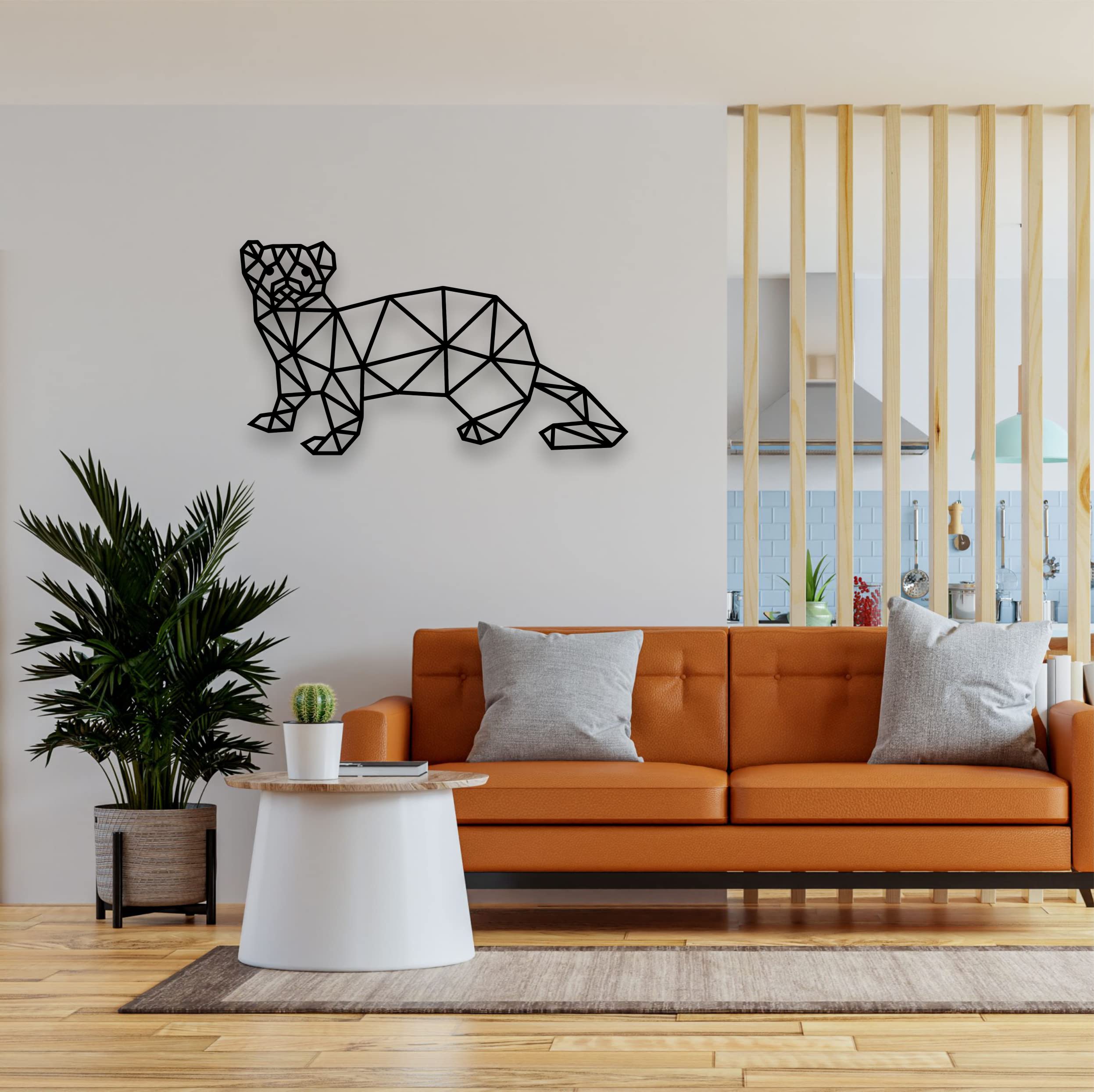 Decorazione murale in metallo furetto, arte murale in metallo animali (45x25cm)