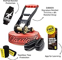 Vista 3 de GIBBON Slacklines Classicline XL con ropa para árboles, rojo, 82 pies (línea de 74 pies + correa de trinquete de 8 pies con lazo reforzado) incl.