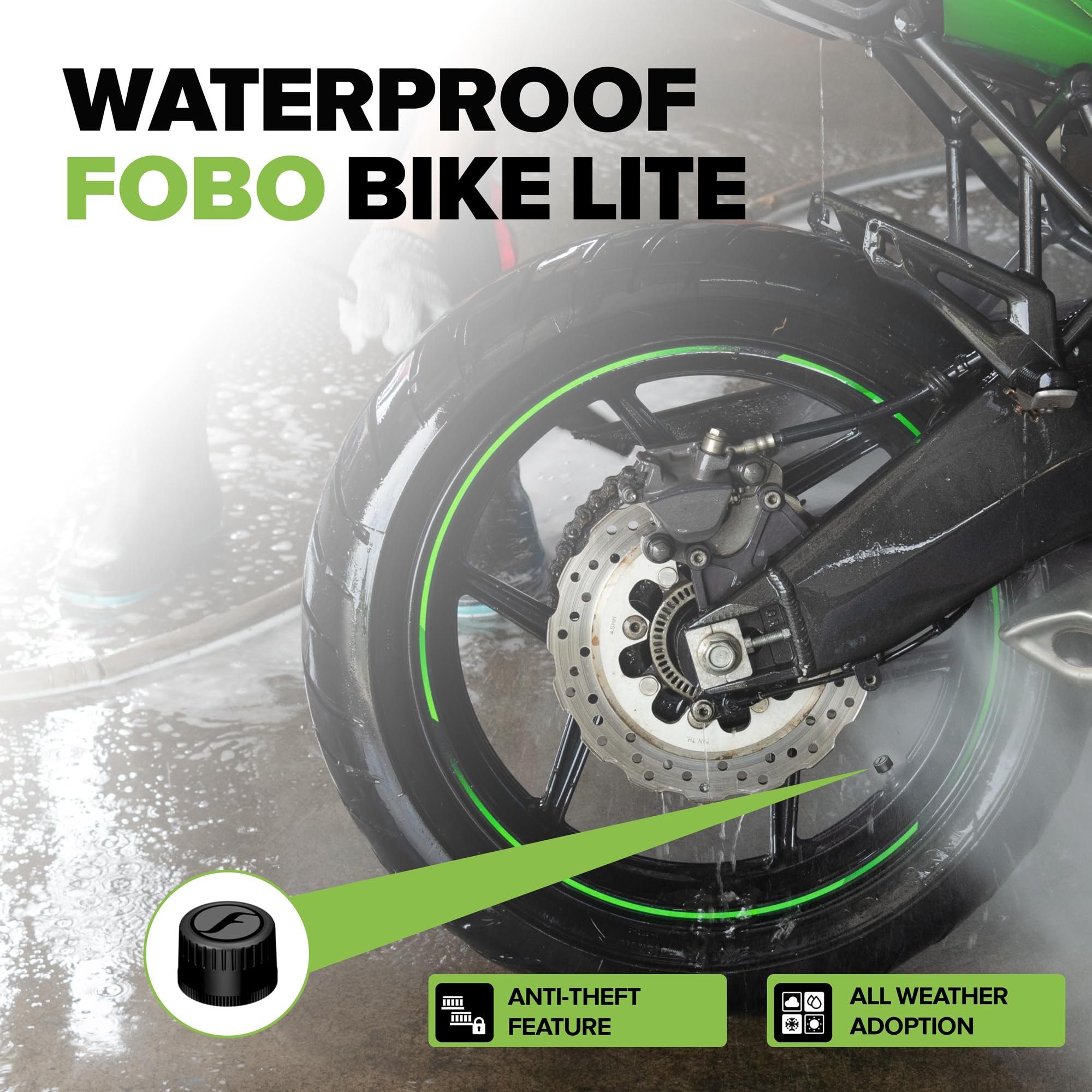 FOBO Bike LITE Reifendruck-Kontrollsystem mit App - Intelligentes Bluetooth 5.0 Reifendrucksensor Reifendruckkontrollsystem für Motorräder Reifendruckmesser Reifendruckprüfer Manometer - Schwarz