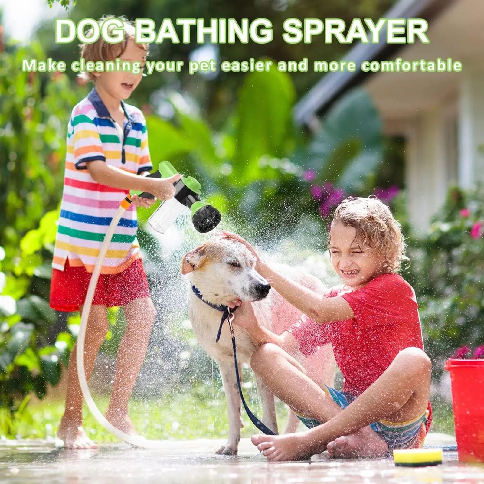 Pulverizador de Espuma - Manguera de Agua para jardín Boquilla de Espuma Pistola dispensadora de jabón con 8 Patrones de riego Ajustables para Lavado de Coches, Ducha de Mascotas(Yellow)
