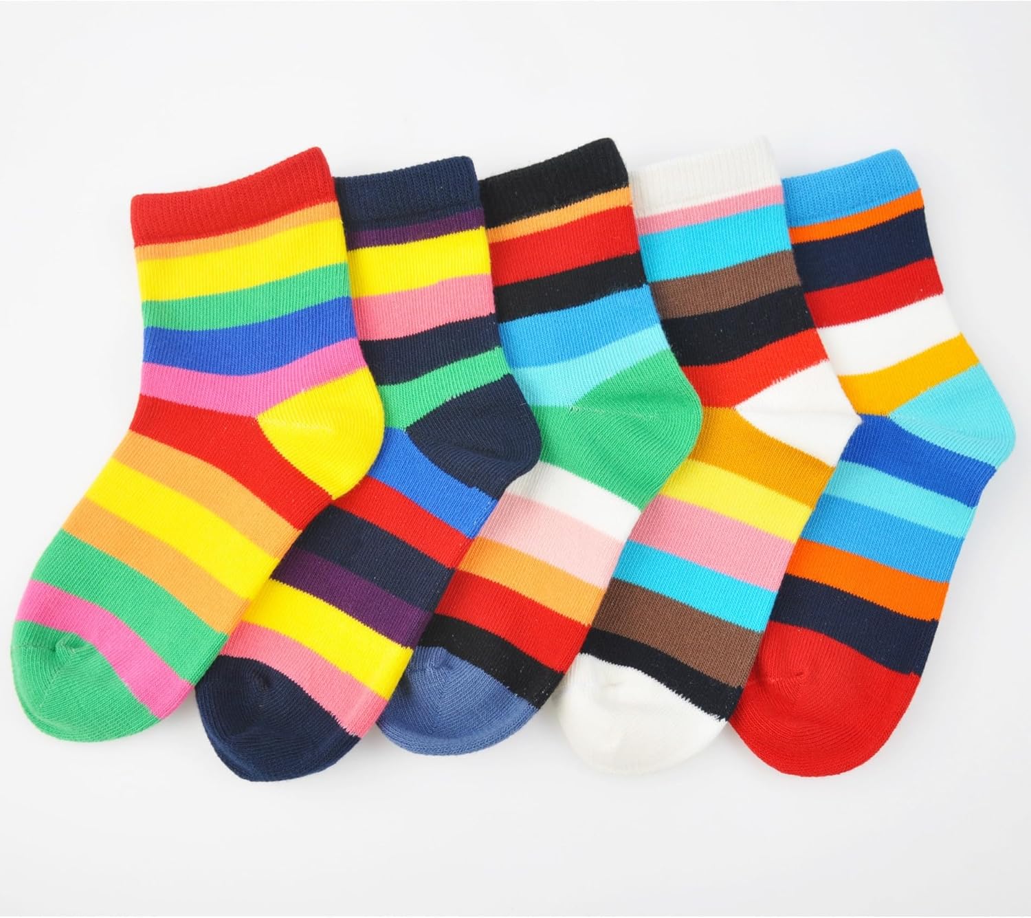 Girls Seamless Socks Rainbow Stripes Cotton Socks Kids Casual Athletic Socks For School - Image 4