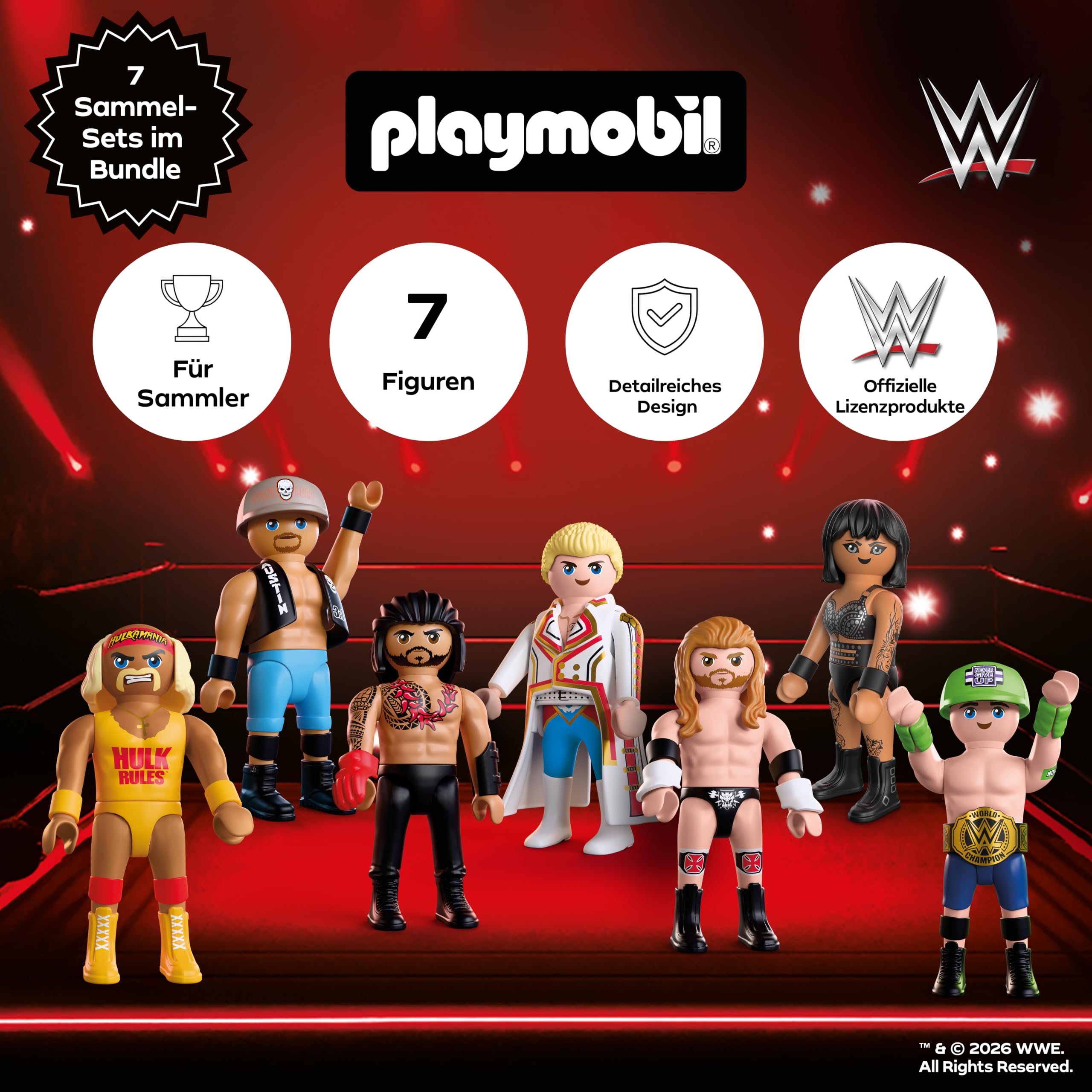 PLAYMOBIL | WWE Figuren Set | Wrestling-Stars mit Hulk Hogan, Stone Cold Steve Austin, Roman Reigns, Cody Rhodes, Rhea Ripley, Triple H & John Cena | Für Kinder ab 4 Jahren | 210527