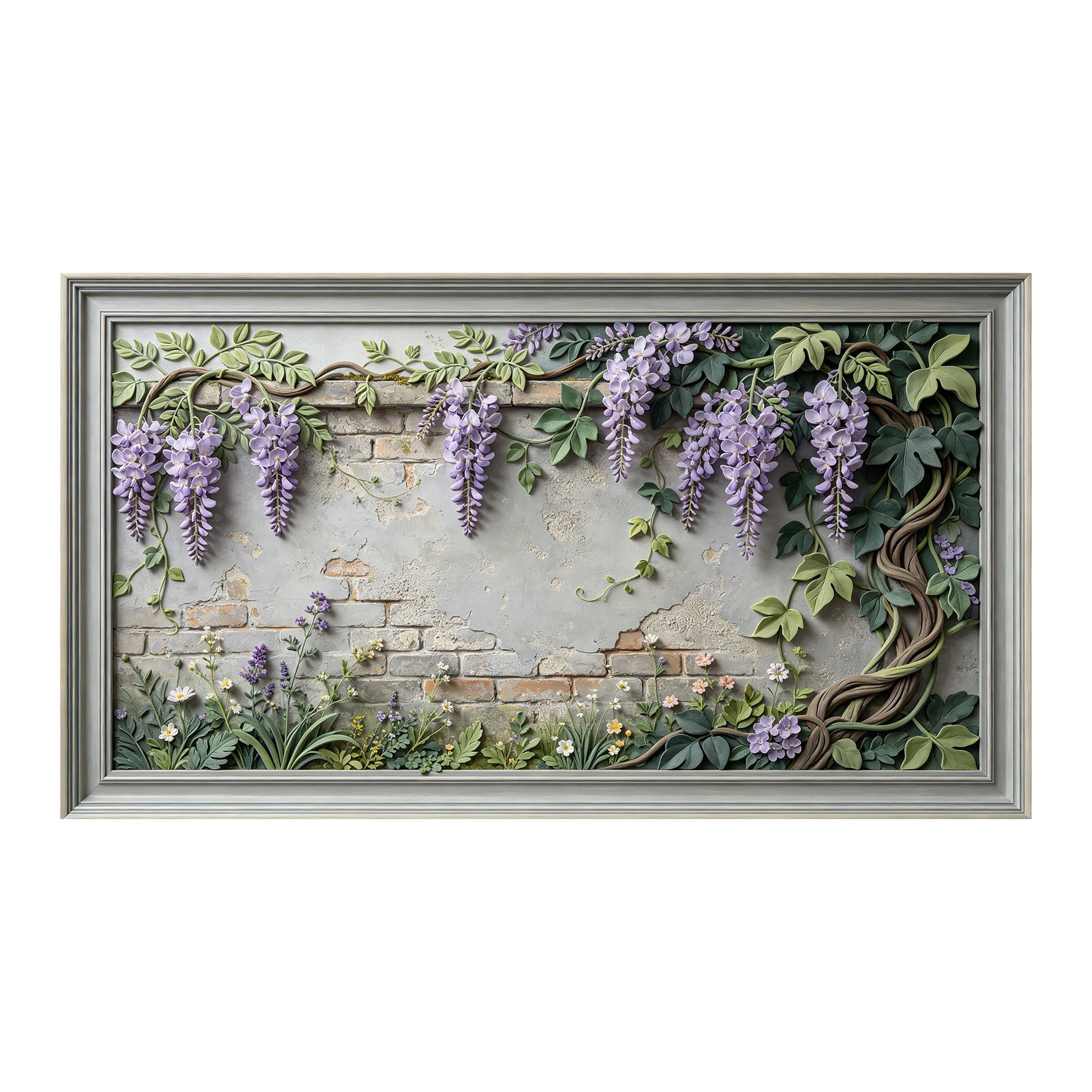 Murasolite 3D Framed Wall Art Botanical Wisteria Vine Floral Landscape SelfAdhesive Fabric Mural Wall Decor， Peel and Stick No Damage to Wall， AntiFall Safe Design for Bedroom Living Room
