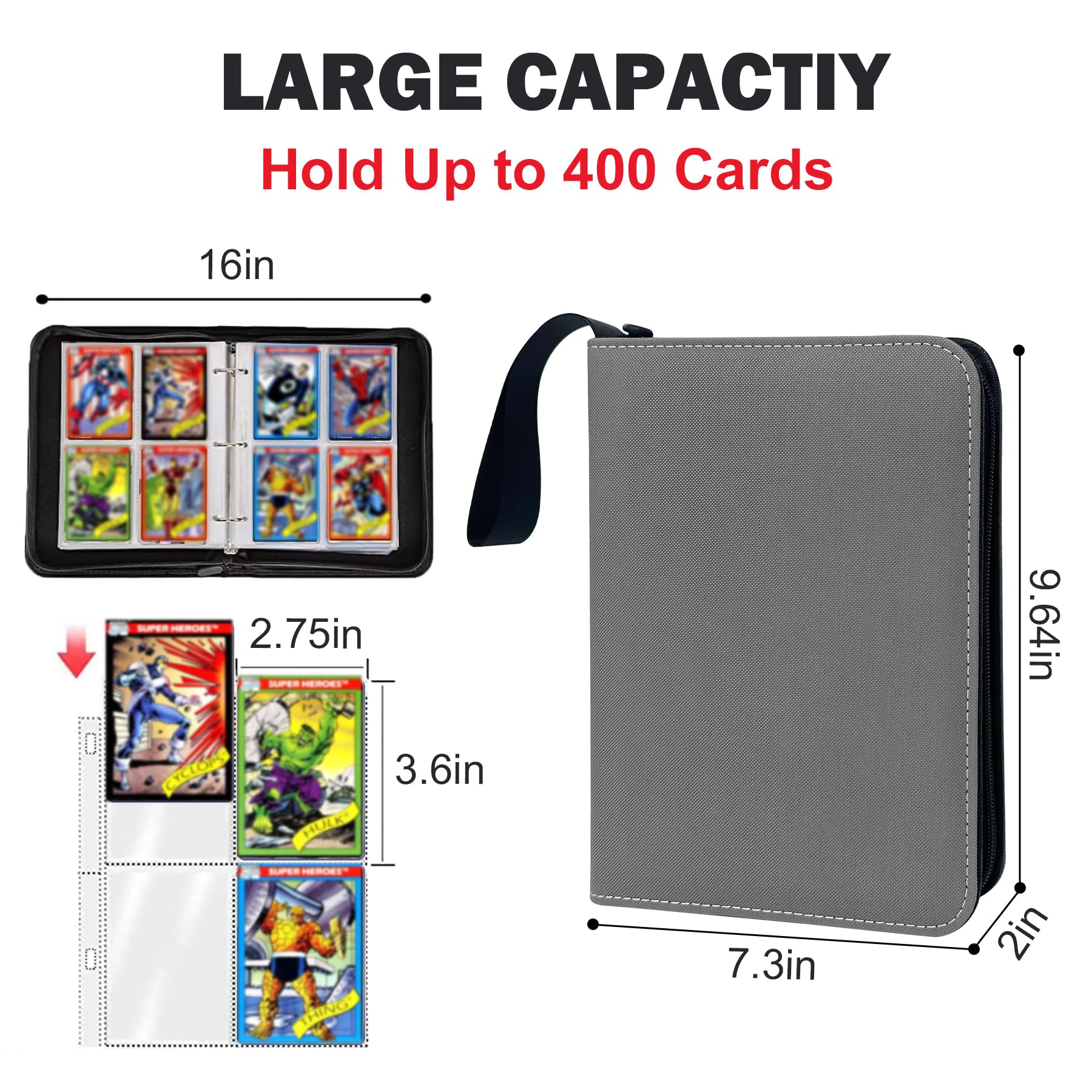 Album per carte in pelle termocromatica, 1080 tasche, 3 anelli | 60 buste double face, senza acidi e PVC, termosensibili, per carte TCG, per collezionisti