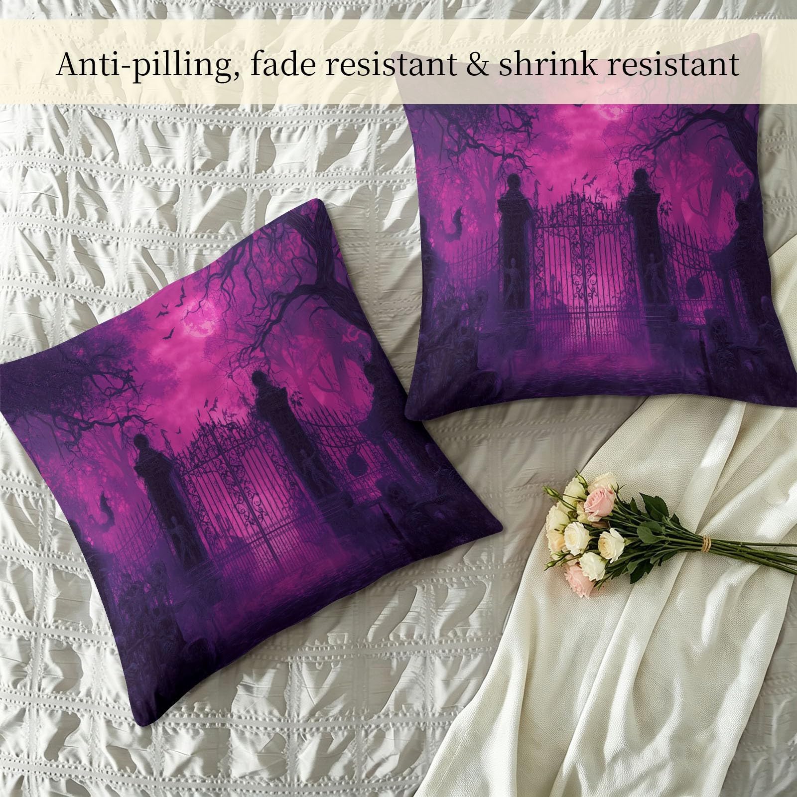 Gotycki zestaw pościeli i poszewek na poduszkę na Halloween, motyw drzewa horroru, 7,5 Tog, king, miękka, lekka, całoroczna, można prać w pralce, 240 x 220 cm, fioletowa
