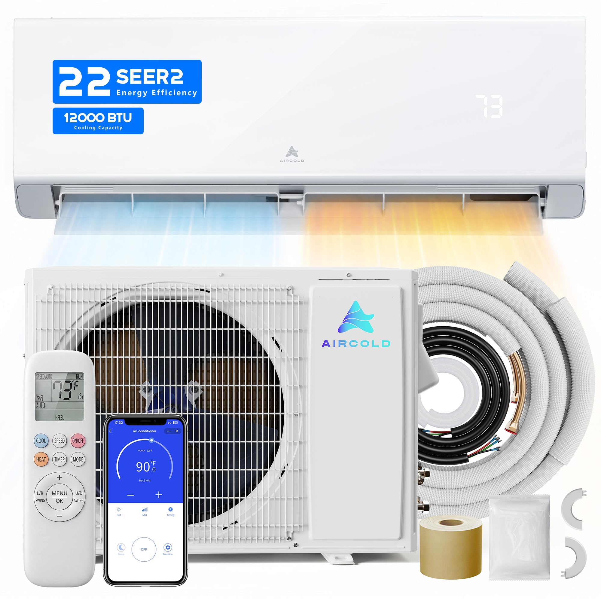 Photo 1 of **2 boxes**Mini Split AC & Heating System: 22 SEER2 Ductless Air Conditioner with Heat Pump | 12000 BTU 115V Inverter Split Unit with WiFi App Control Compatible with Alexa & Google Covers up to 750 Sq.Ft