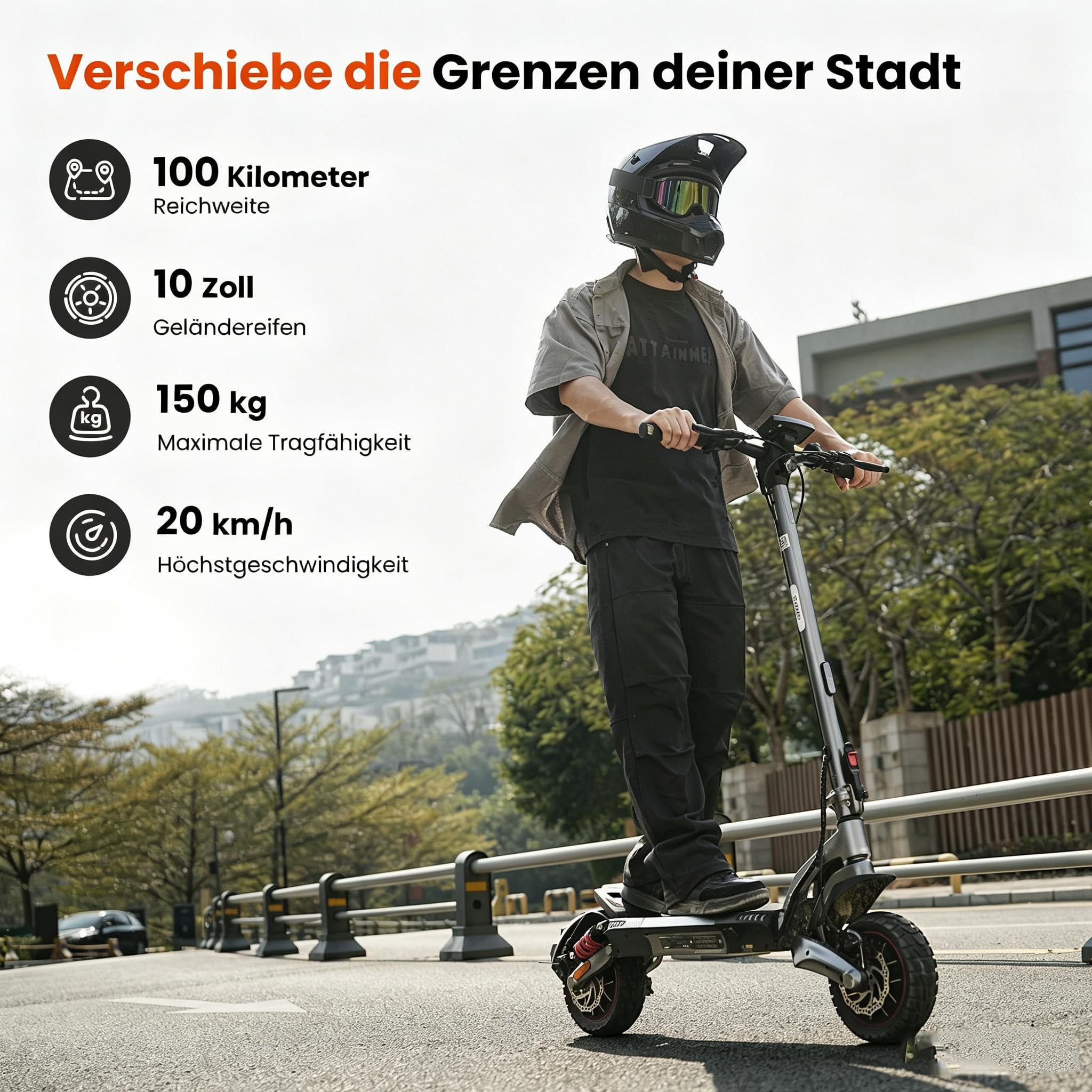 E-Scooter mit ABE Straßenzulassung 10Zoll Offroad Max 100km Reichweite