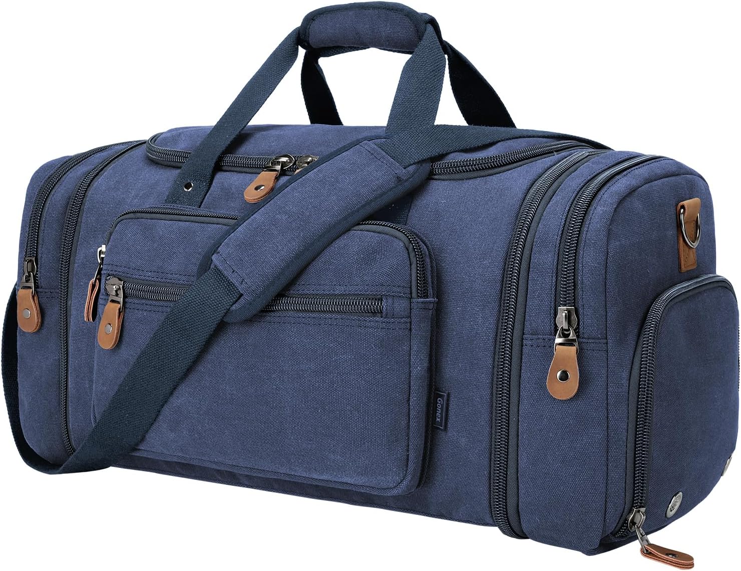 Gonex Canvas Duffle Bag for Travel 50L/60L Duffel Overnight Weekender Bag, Blue, X-Large-60L+Shoe Compartment