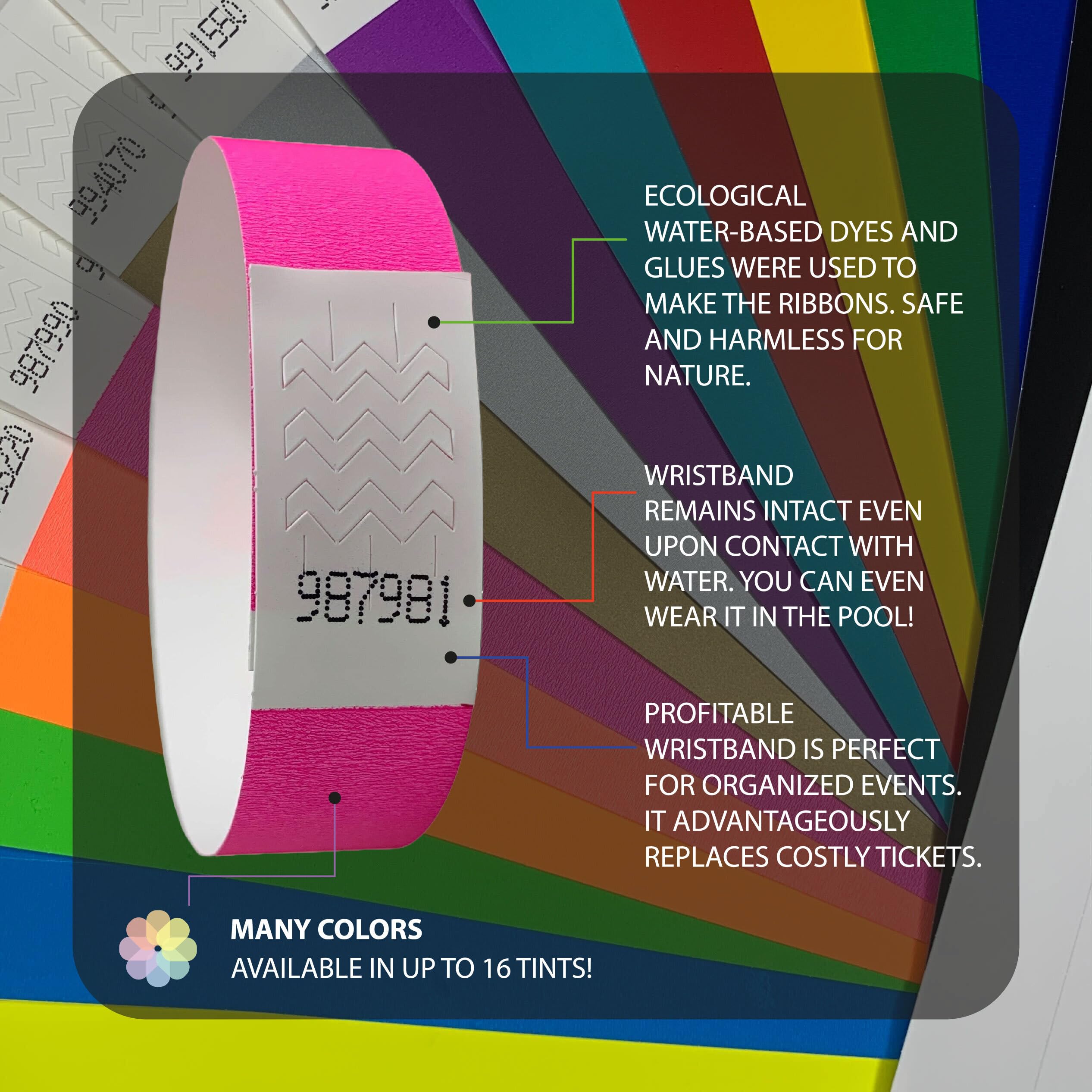 Braccialetti carta Tyvek impermeabili Neon Pink 500 pezzi identificativi colorati per feste festival con chiusura adesiva