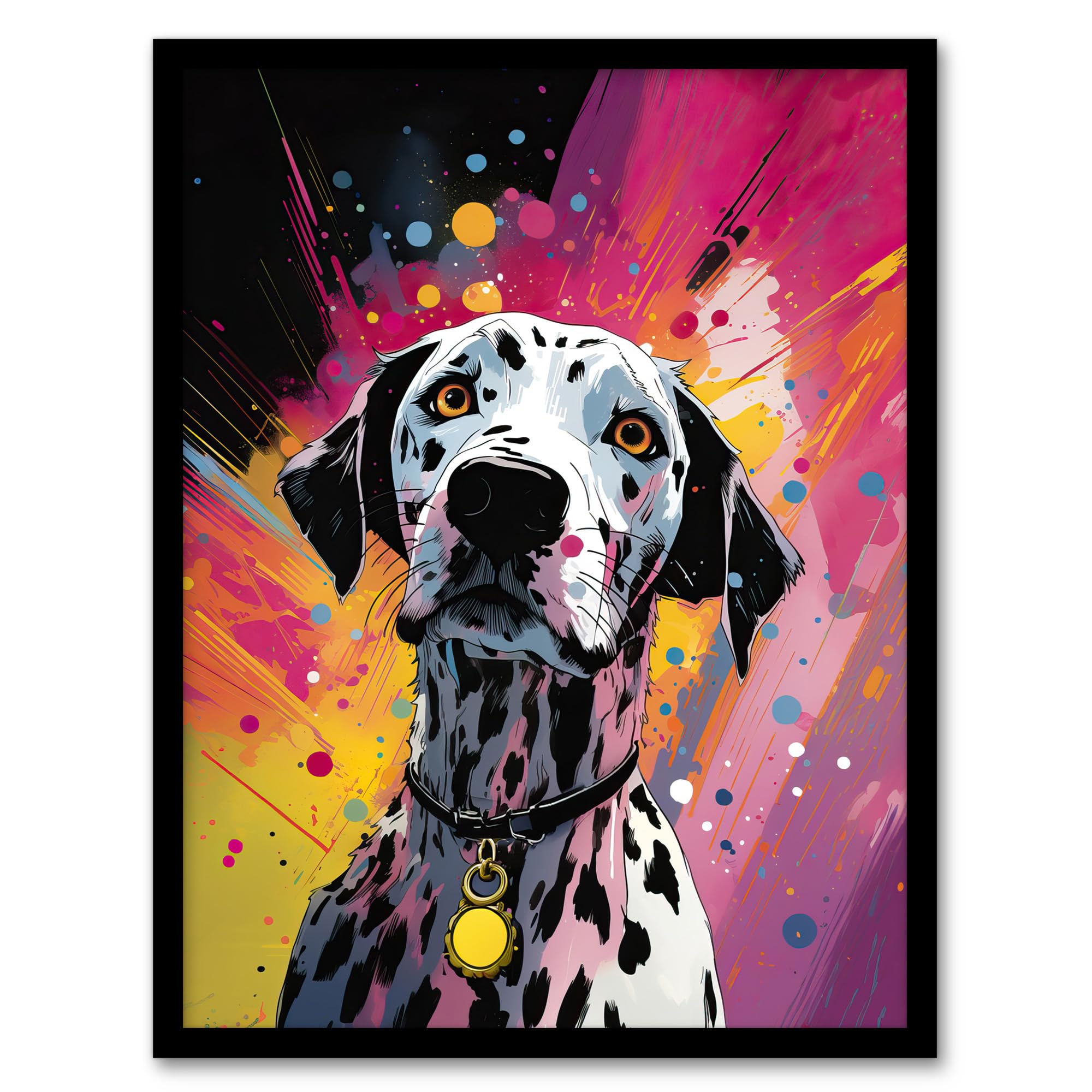 Artery8 Dalmatian Dog Lover Gift Pet Portrait Purple Orange Artwork Painting Artwork Framed Wall Art Print 18X24 Inch