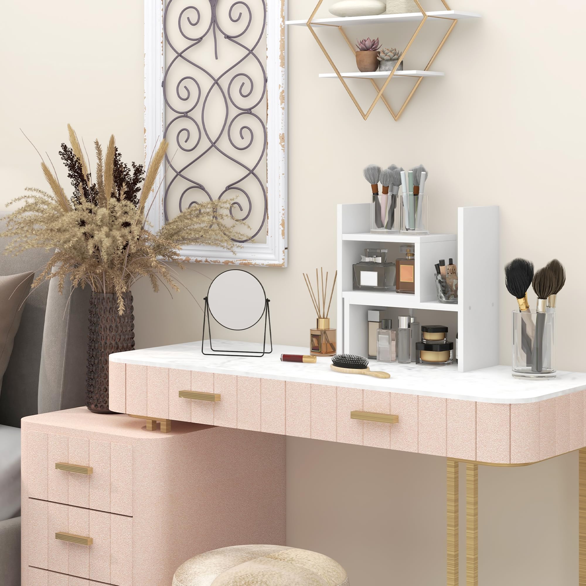 HOMCOM Modulares Schreibtischregal, multifunktionaler Schreibtisch-Organizer, Schreibtisch-Organizer, Schreibtisch-Regal, 2-teilig, Holz, Weiß