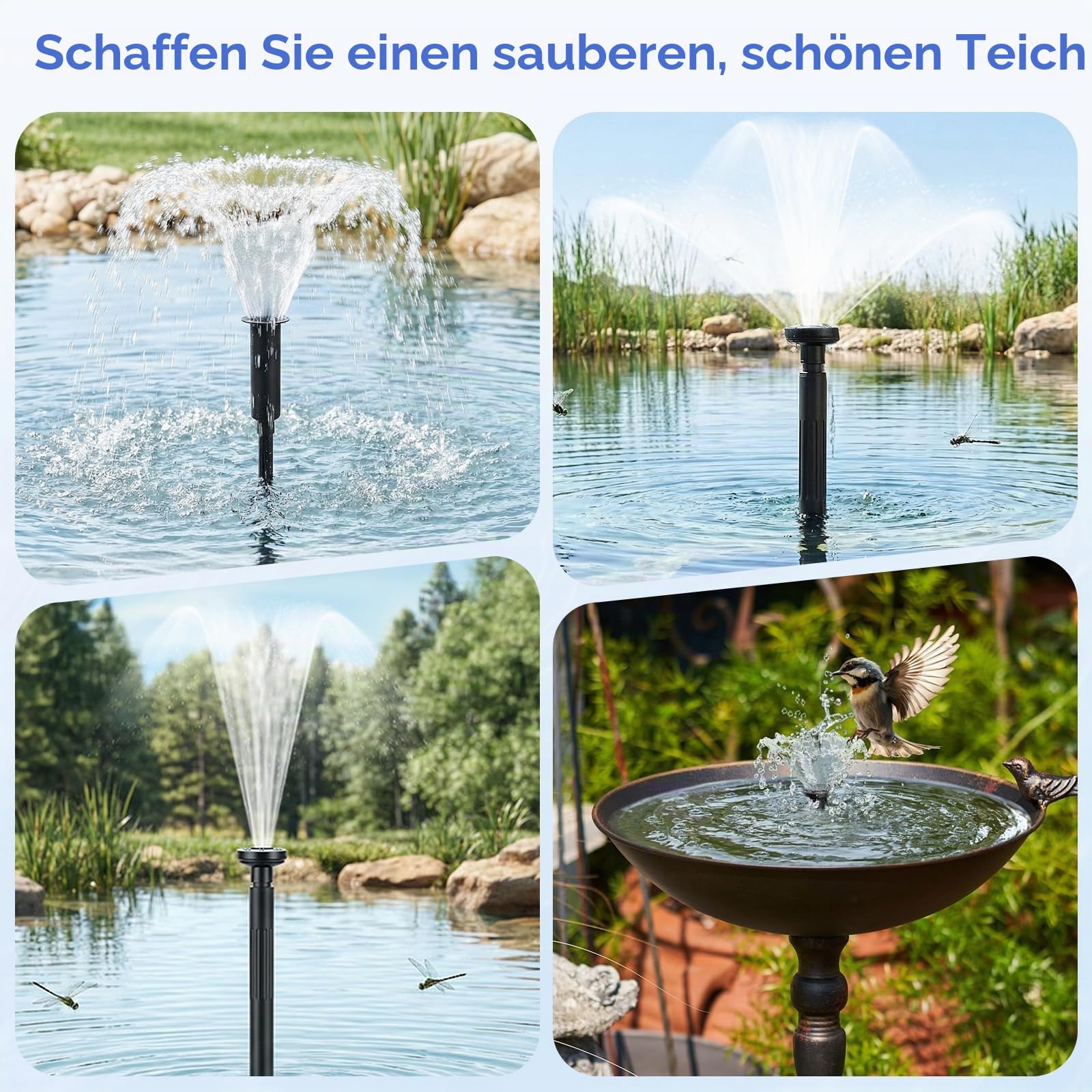 Teichpumpe mit Filter 3000L/H – Teichfilter komplettset mit Pumpe 40W, 3 Springform-Düsen (Glocke/Vulkan/Gänseblümchen), mehrstufige Filterung für klares Wasser – Teichpumpe für Außen