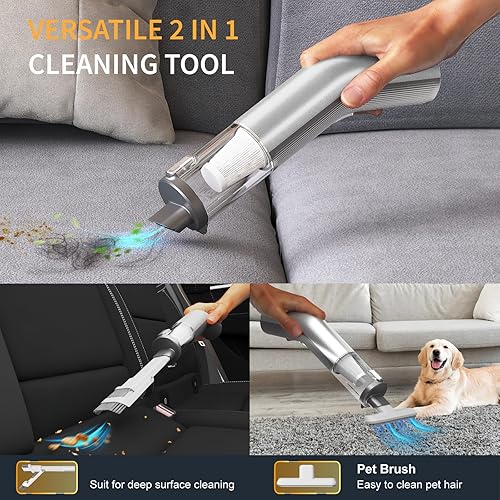 Miniatura 6 de Aspiradora portátil inalámbrica para automóvil, 5 en 1, mini aspiradora de mano inalámbrica con filtro HEPA, 2 modos de succión, 12000 pa potencia