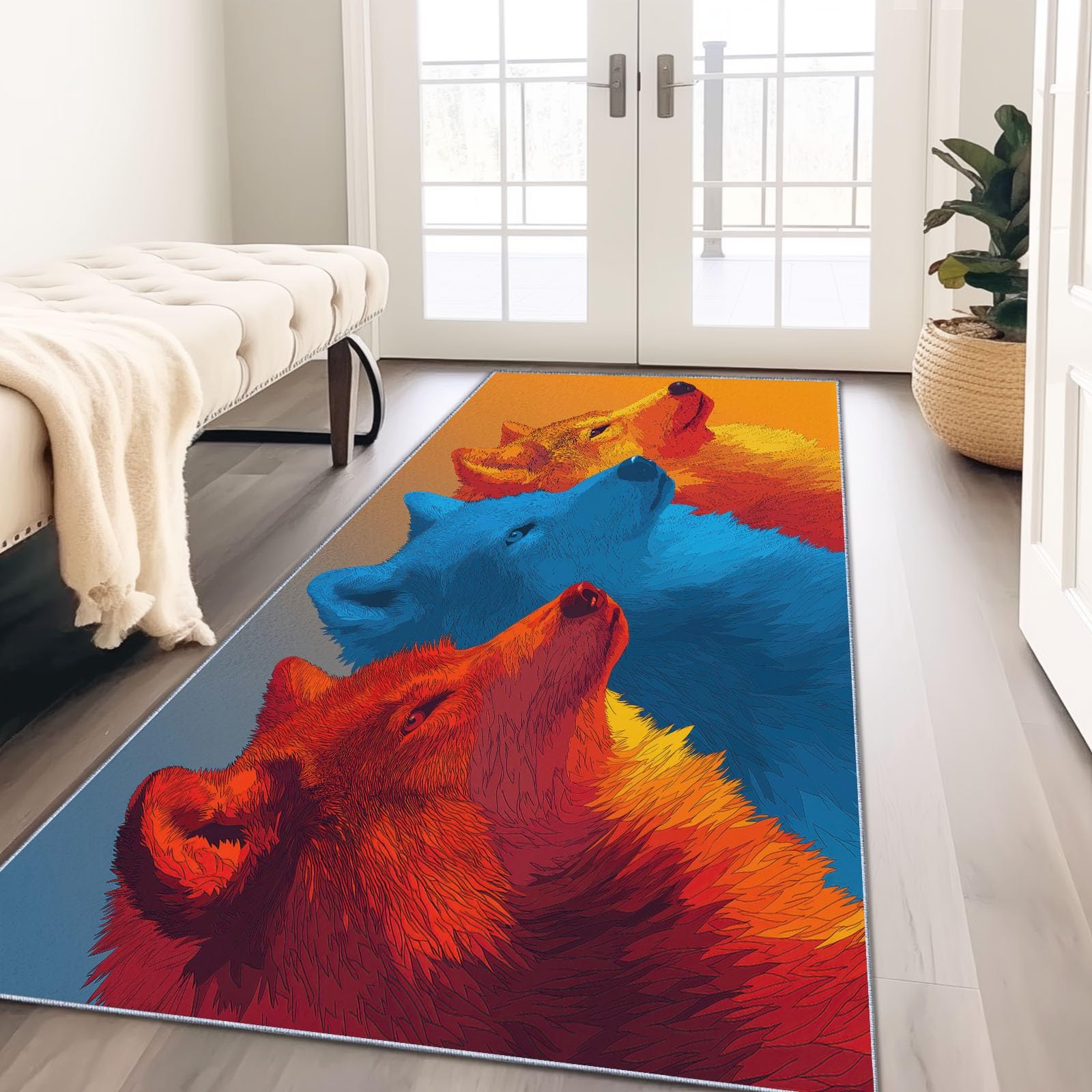 Tapis de couloir 60x180 cm loup et renard lavable pour cuisine