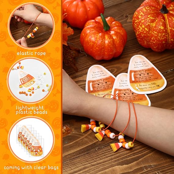 Ferreve 24 Sets Christian Candy Corn Trinity Bracelet Kit for Halloween