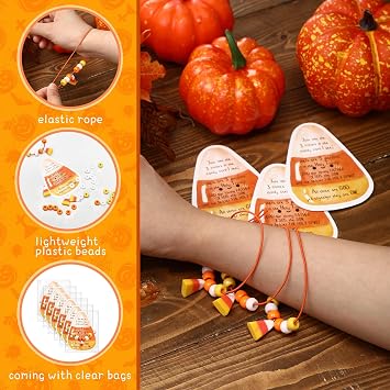 Ferreve 24 Sets Christian Candy Corn Trinity Bracelet Kit for Halloween