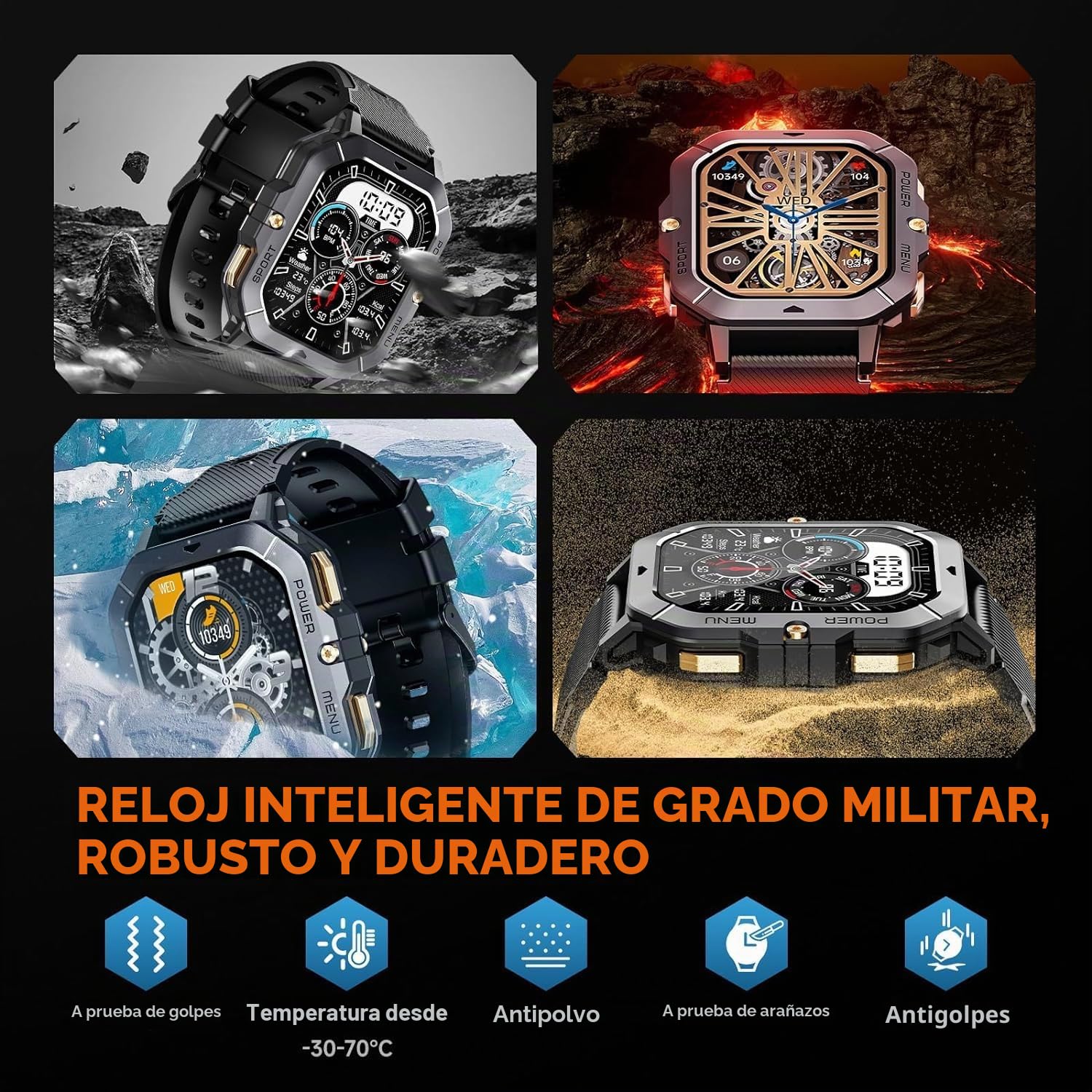 OBA Oukitel BT101 - Reloj Deportivo de 2,02 Pulgadas, 100 Modos Deportivos, Resistente al Agua 5 ATM, notificaciones, pulsómetro, podómetro, 410 mAh, Color Verde, Verde, Media, Rugged
