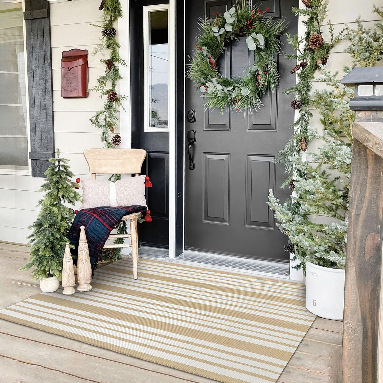 KOZYFLY Halloween Striped Outdoor Rug 3x5 Ft Area Rug Washable Orange and White Fall Front Porch