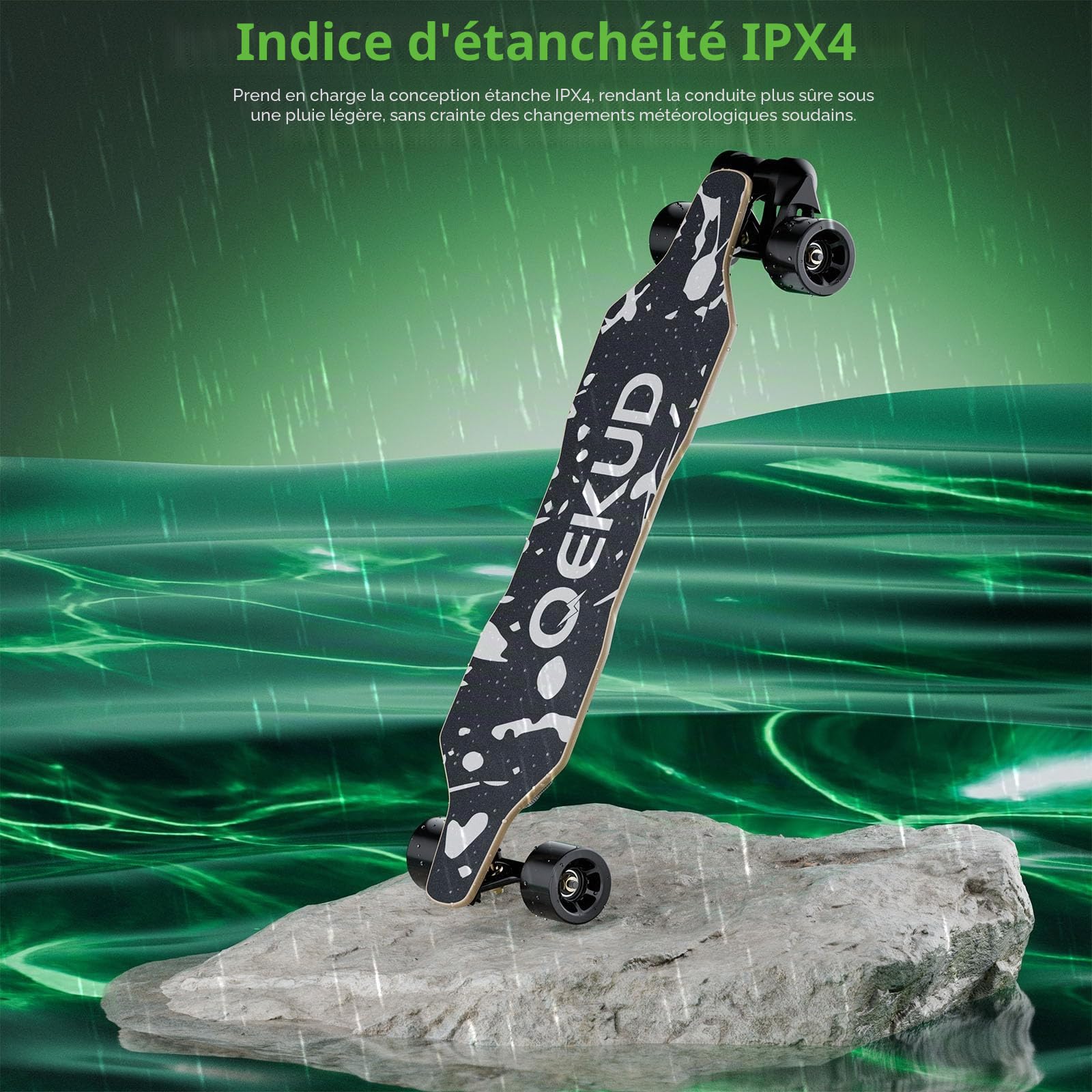 Skateboard électrique pour adultes et adolescents - Moteur 1800 W 4 modes de vitesse - Télécommande avec OLED avec écran - Noir