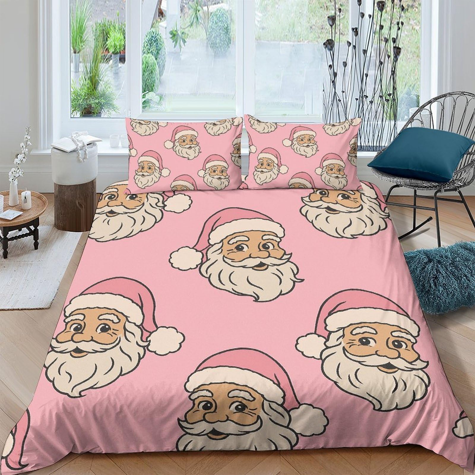 Ctjqhvkz Style-3 3D Printed Santa Claus Pink Fitted Sheet Microfiber Soft Non-Slip Bed Cover Bedroom Dorm Decor Easy Care Single（135X200cm）