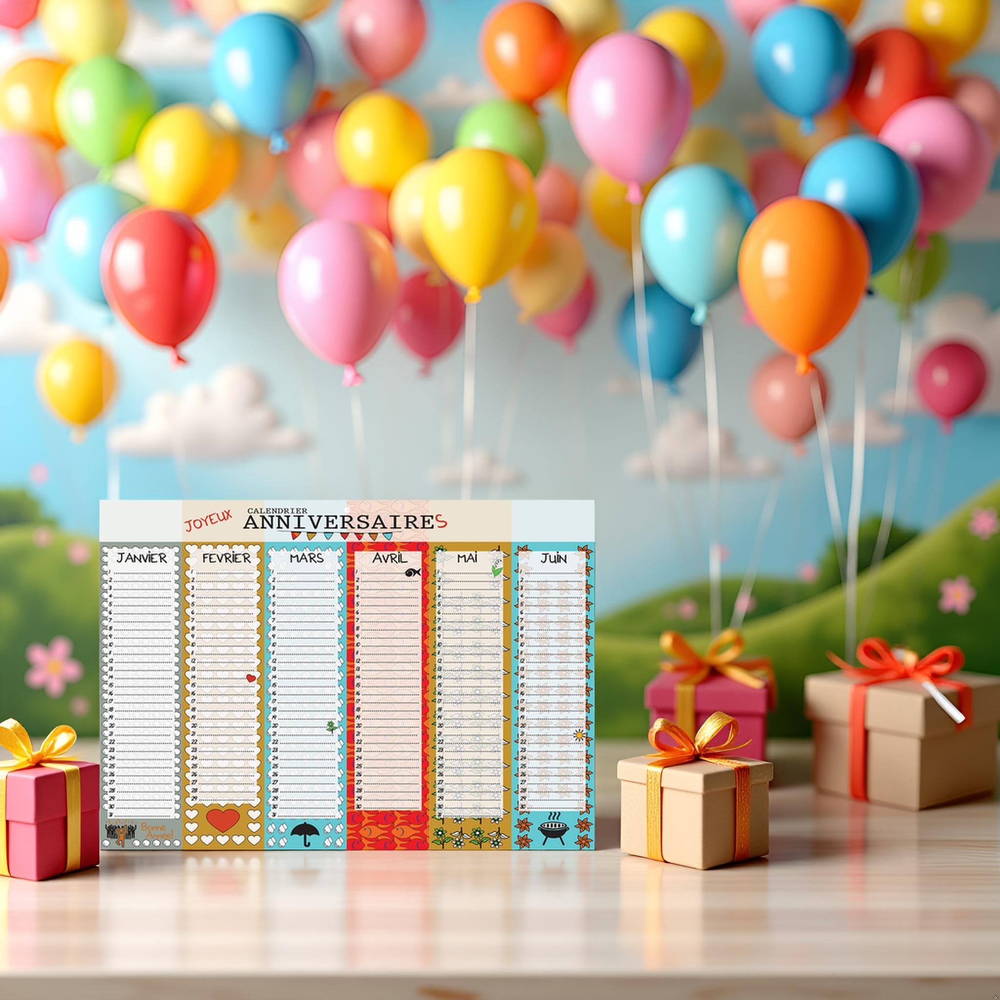 Calendrier Perpétuel Joyeux Anniversaires A3 Recto Verso à Remplir Illustré Multicolore