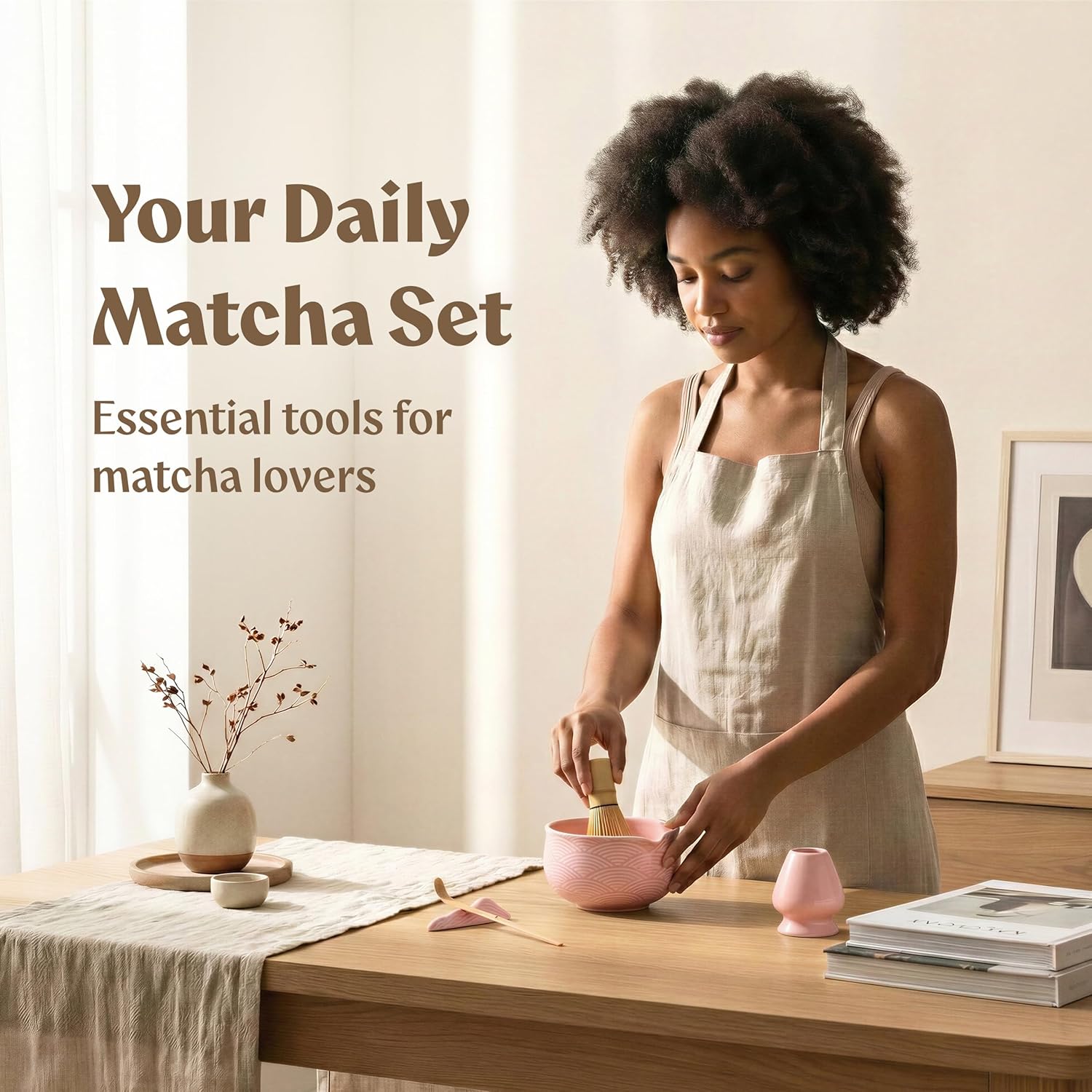 Matcha Kit Whisk Set (7 Pcs) - Complete Matcha Set, Matcha Bowl with Spout, Whisk with Holder, Bamboo Scoop with Rest and Sifter, Perfect Kit for Matcha Lovers (Sakura Pink) - Image 6