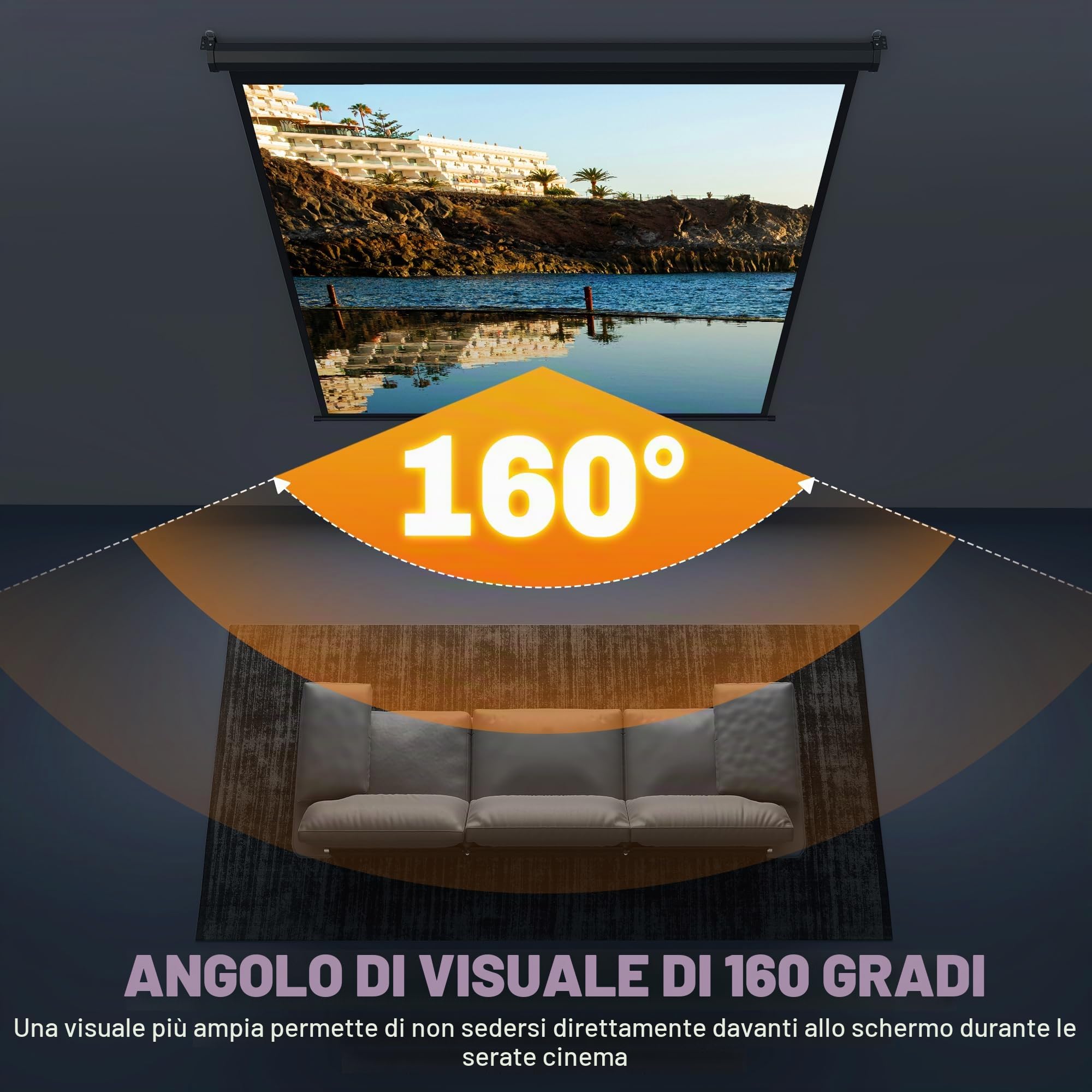HOMCOM schermo di proiezione da 99 pollici, schermo per videoproiettore, per home cinema, 1:1 4K HD, montaggio a parete o a soffitto, 189 x 7 x 182 cm, nero
