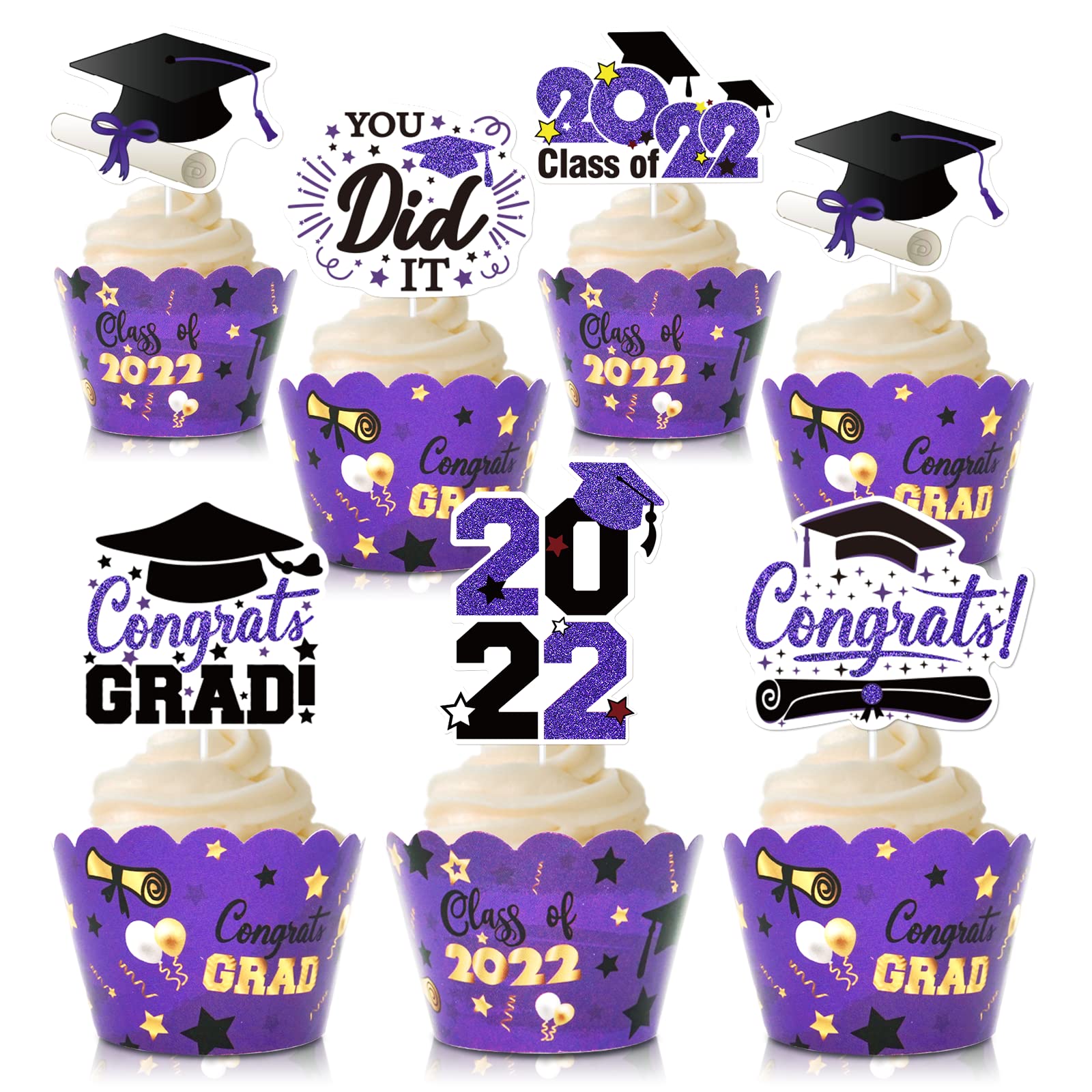 Buy Purple Graduation Cupcake Wrappers & Graduation Cupcake Toppers