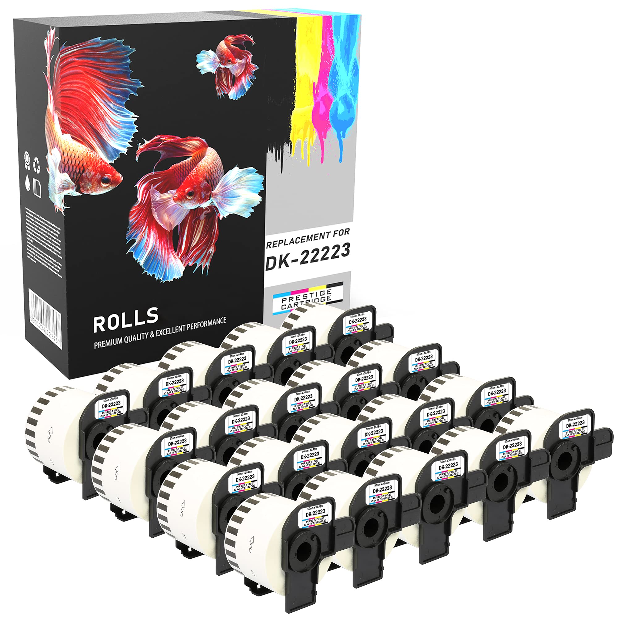 Prestige Cartridge DK22223 50 mm x 30.48 m Continuous Address Labels Roll for Brother P Touch QL-500/QL-550/QL-560/QL-1050 (Pack of 20)