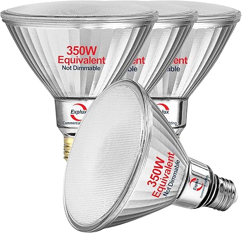 Explux - Foco LED PAR38 equivalente a 350 vatios ultra brillante 5200 lúmenes vidrio completo para exteriores impermeable y antienvejecimiento no
