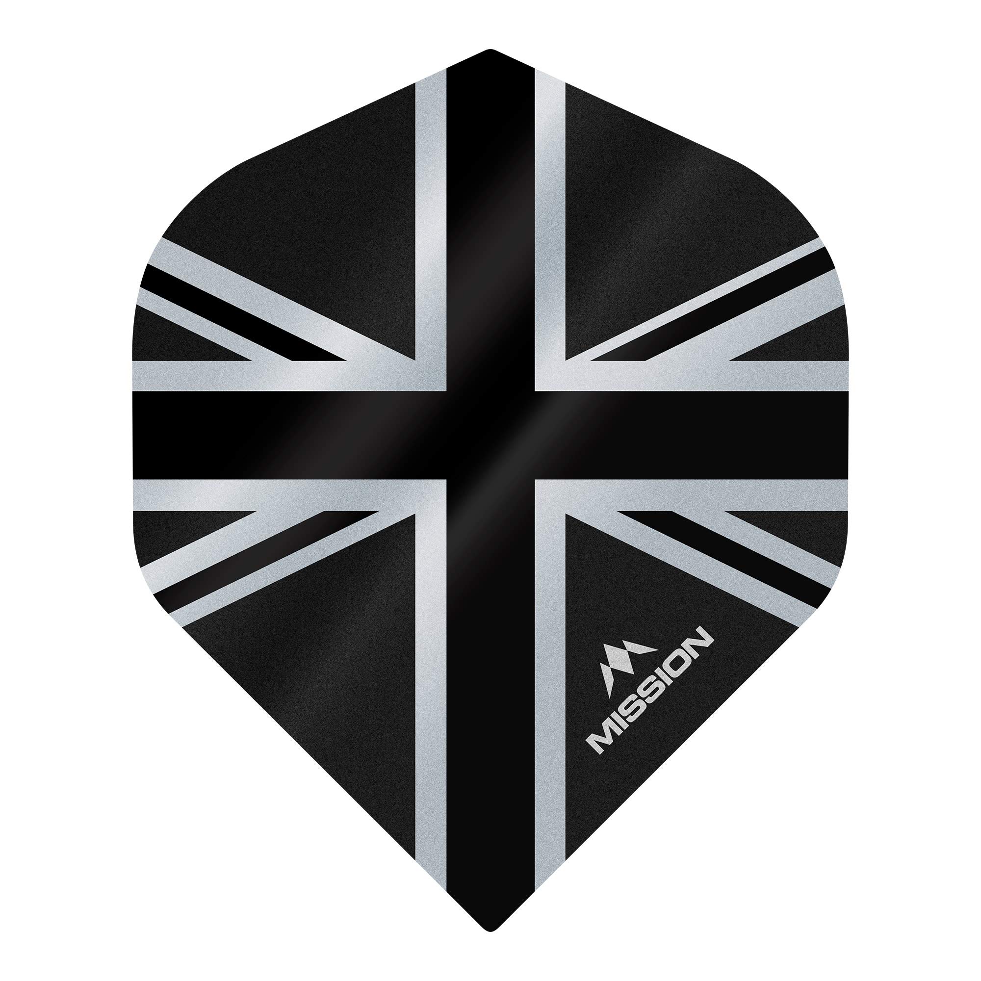 Mission Darts | Alliance Flights | Extra Strong Premium UV Flights | Union Jack Standard Shape 150 Micron, Black, 5 Sets of 3 Flights (5XF3133)