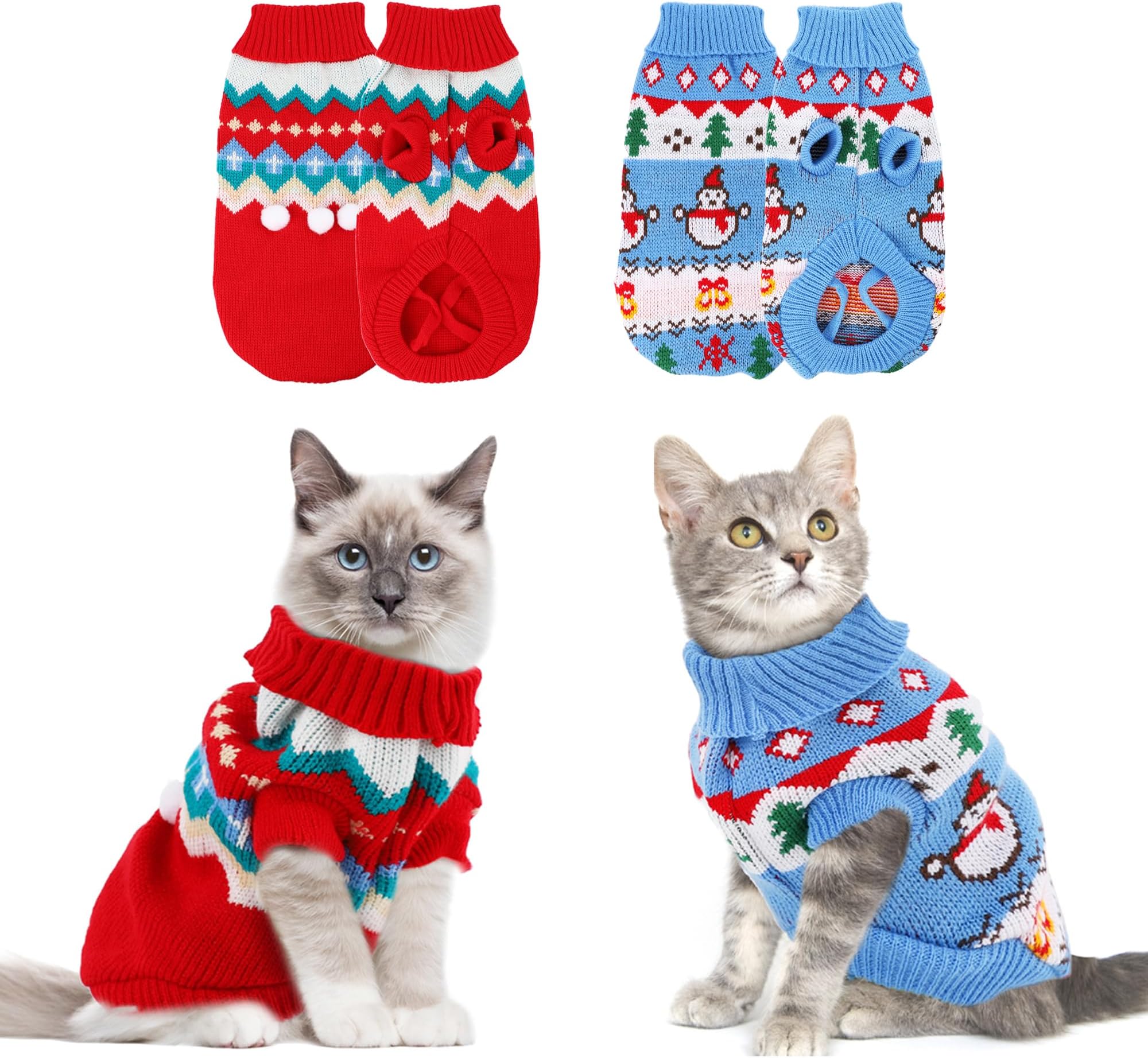 2 Packs Cat Christmas Sweater Pet Cute Knitwear Warm Winter Clothes for Kittys and Small Dogs (Medium)